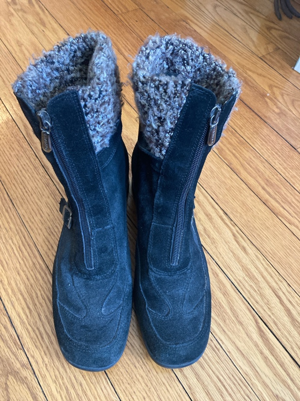 Aquatalia suede all weather ankle boots with buckles and zip
